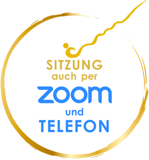 Sticker: Sitzung auch per zoom und Telefon
